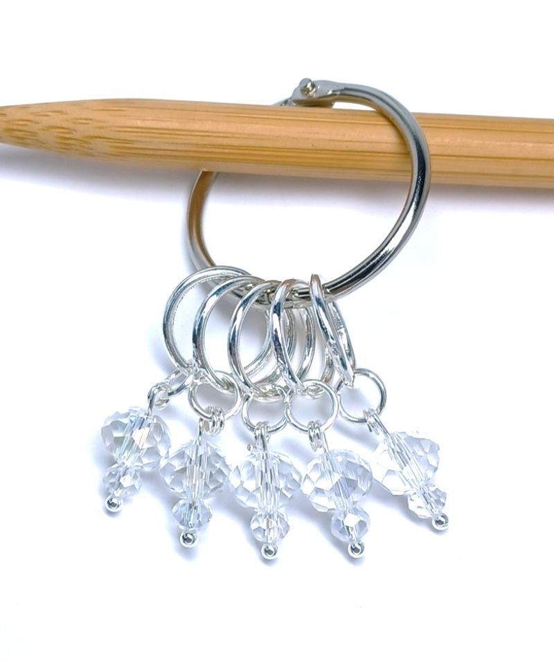 MikieLou Stitch Markers Premium Faceted Clear CRYSTALS Knitting Jewelry Gift