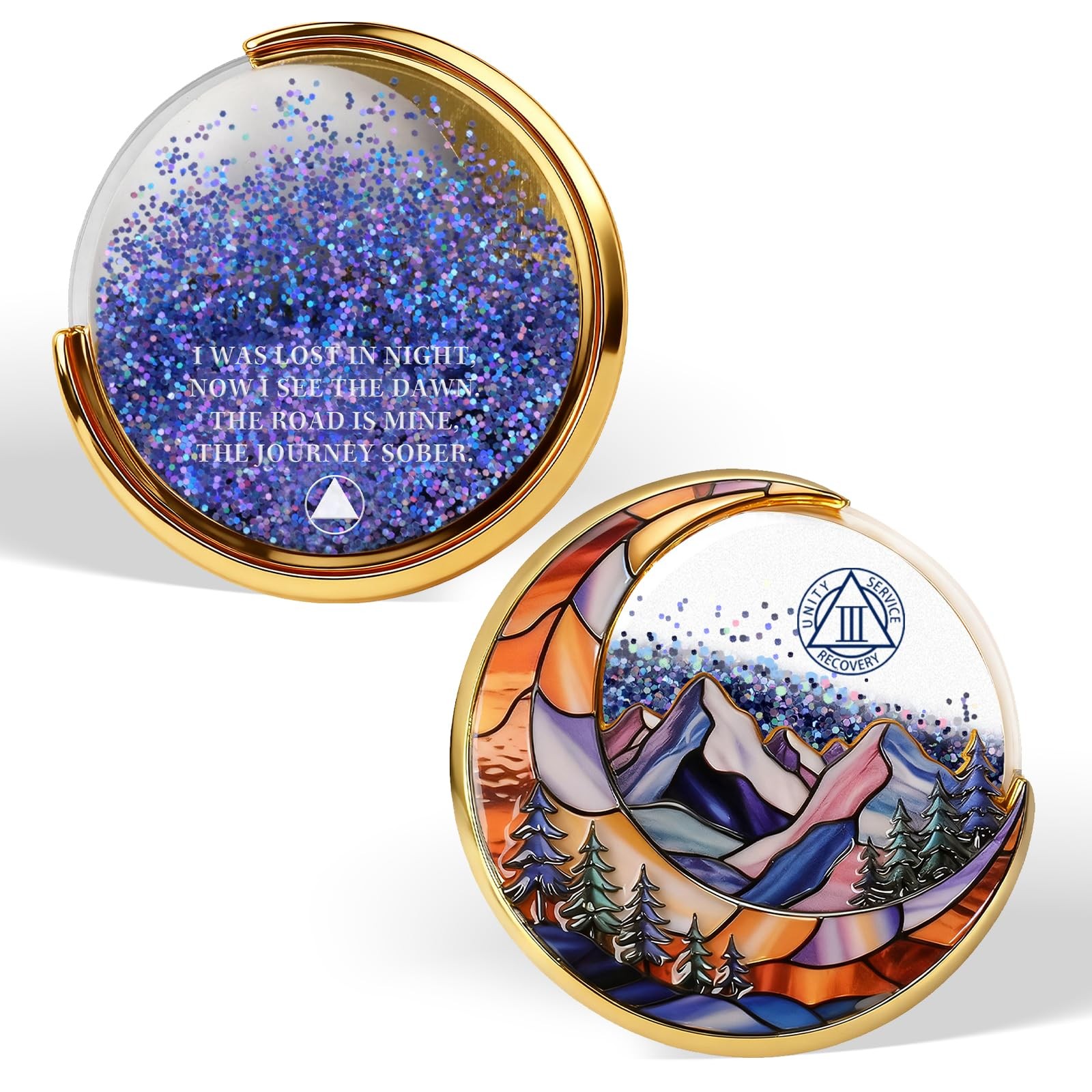 Moving Sand 3 Year Sobriety Coin - Liquid Glitter AA Coins, Affirmation Sober...