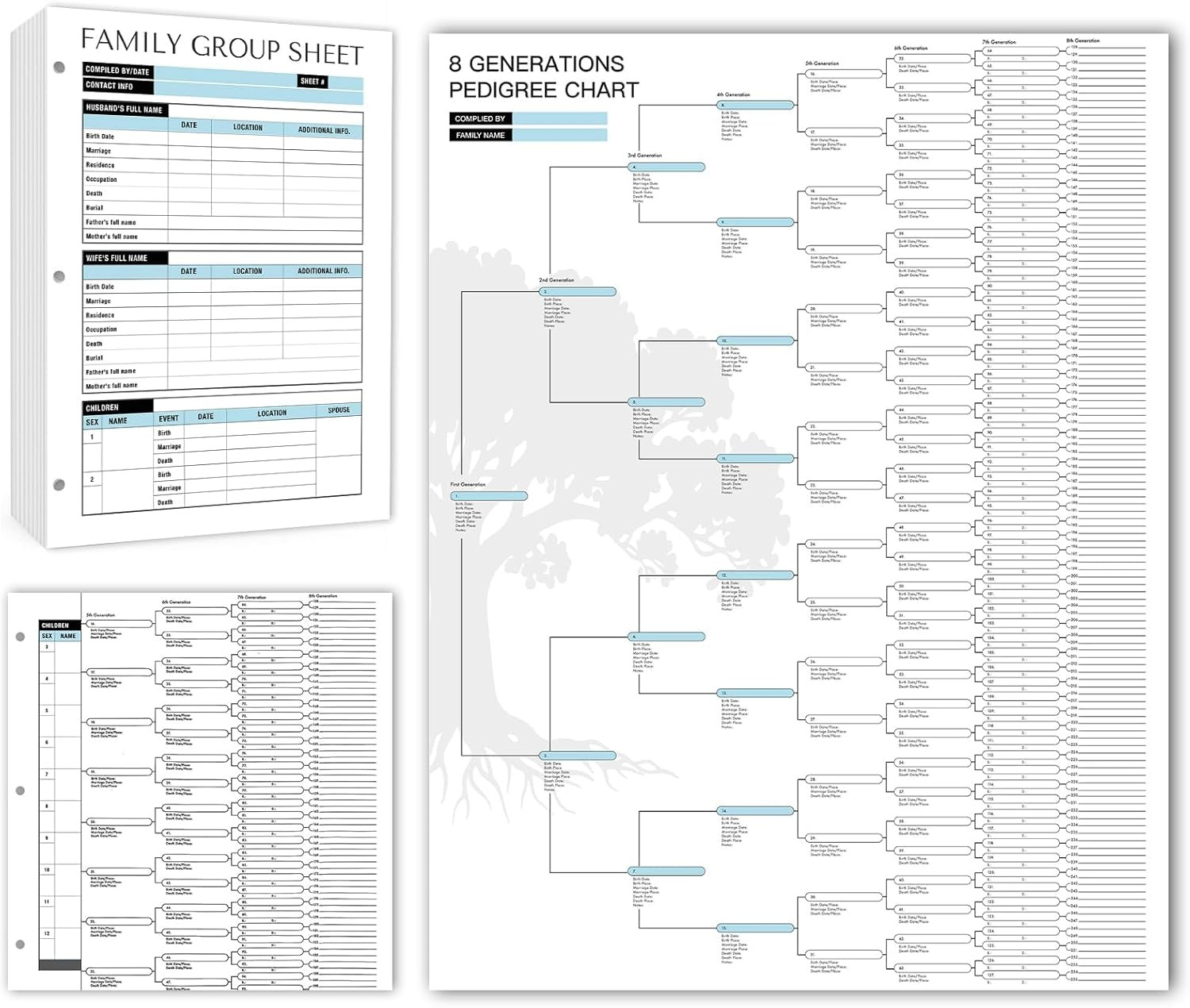 16 Family Tree Charts & 50 Family Group Sheets – 8th Gen Genealogy Worksheets Or