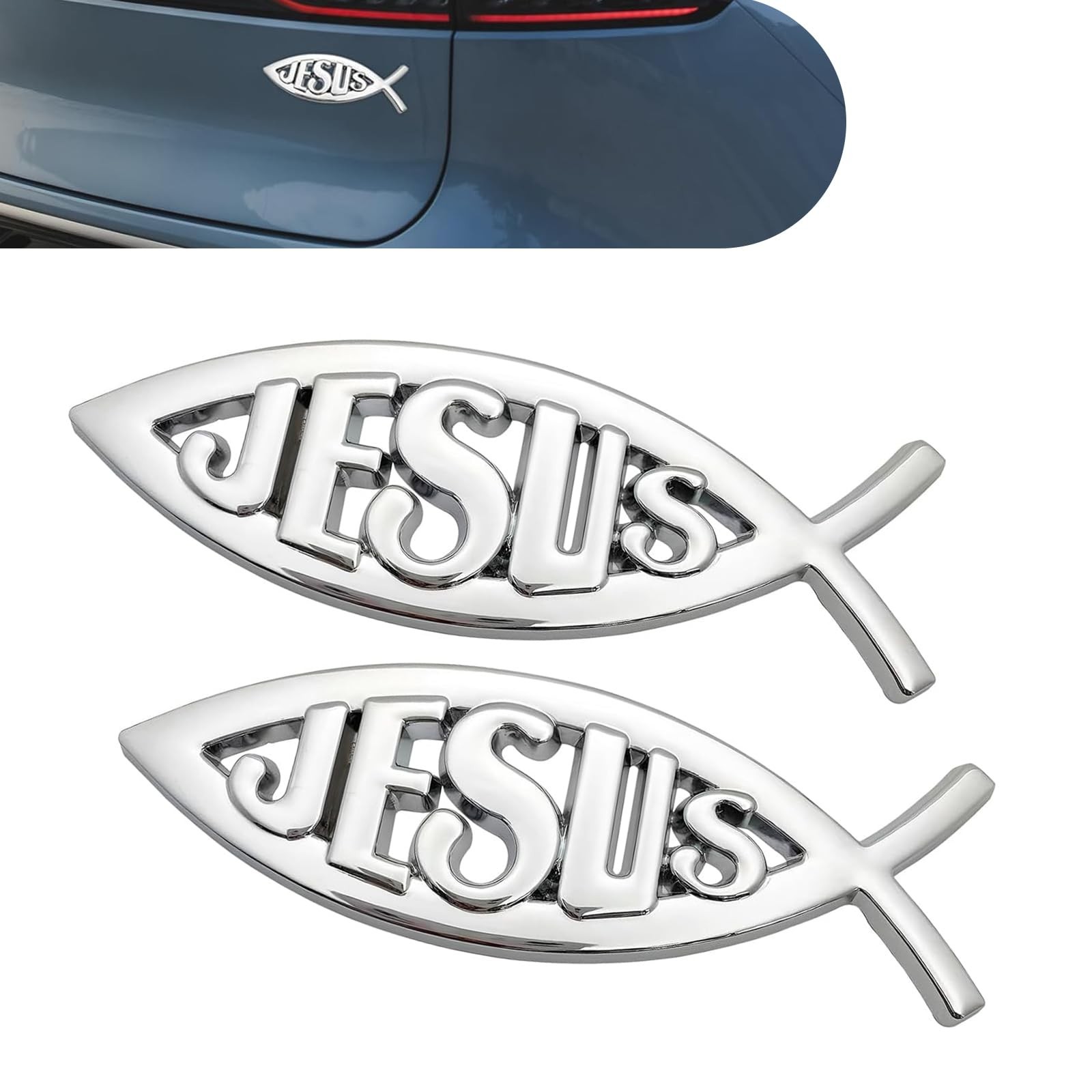 Shakas 2PCS Jesus Fish Decal Sticker, 3D Metal Chrome Personalized Badge for ...