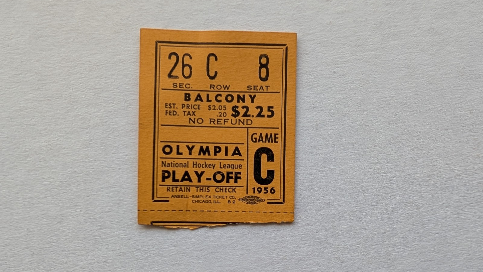 1956 STANLEY CUP PLAYOFFS DETROIT RED WINGS vs TORONTO MAPLE LEAFS TICKET STUB C