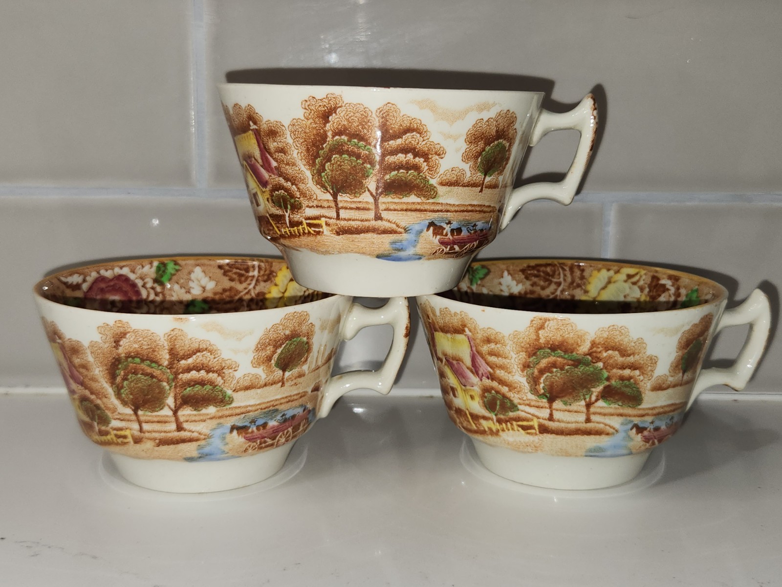 Set Of 3 Wood & Sons Enoch Woods Ware English Scenery Tea Cups Only No Saucers