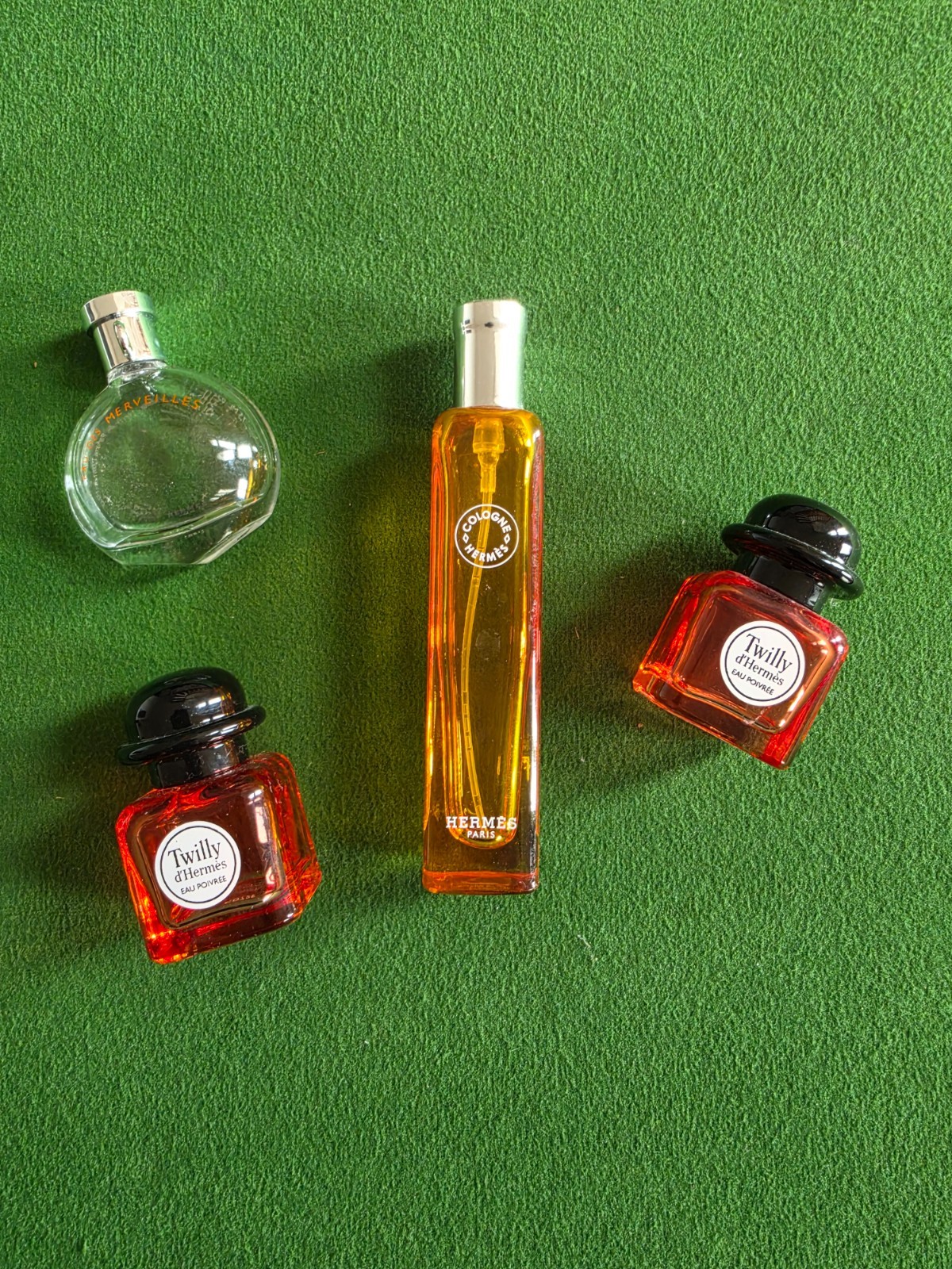 lot mini perfumes empty hermès twilly peppery water + cologne + eau des merveilles