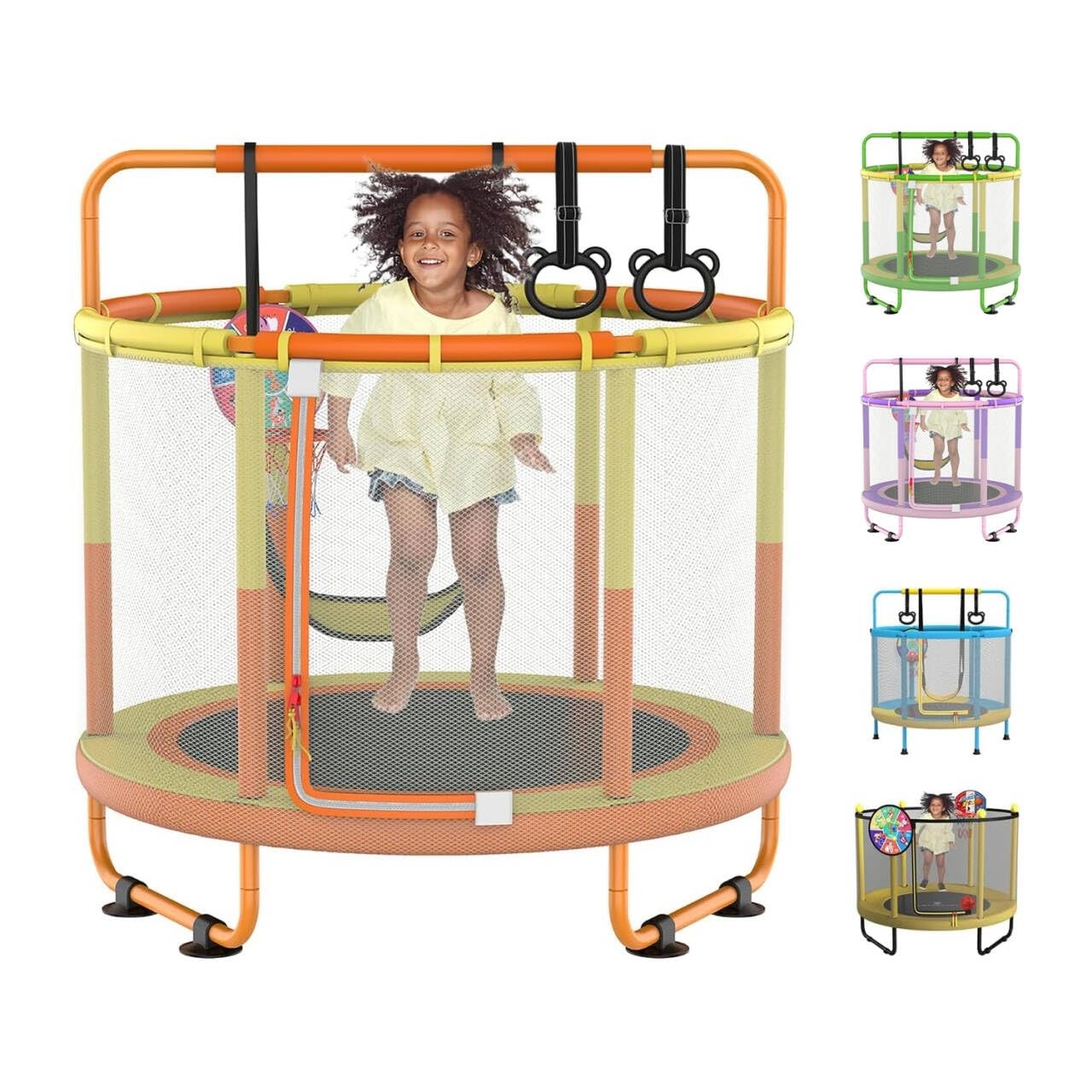 5ft Trampoline 6-in-1 Toddler Mini Indoor Outdoor with Swing Basketball LANGXUN
