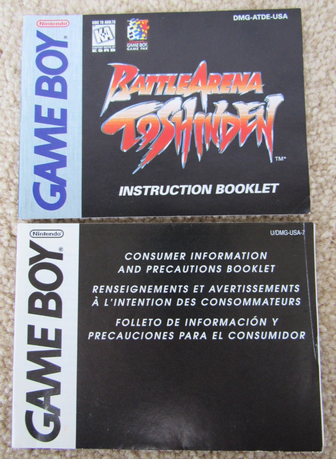 Battle Arena Toshinden Game Instruction Booklet / Manuals For Gameboy