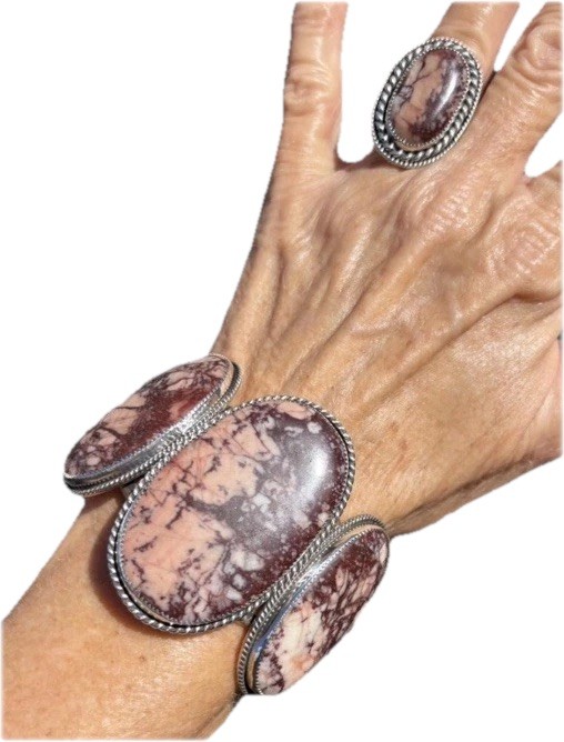 Wild Horse Turquoise Navajo Sterling Silver Triple Stone Cuff Bracelet Ring 112g