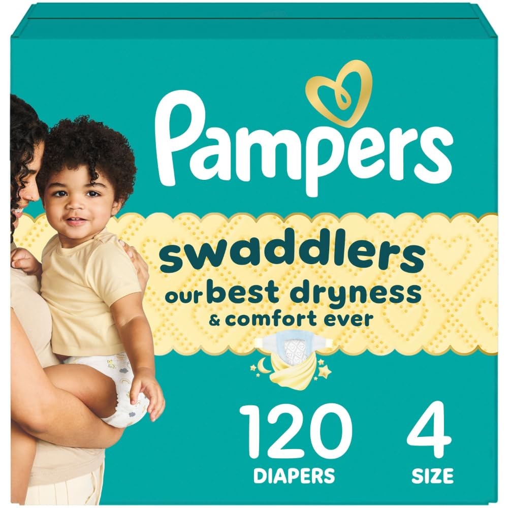 Diapers Size 4 15-34 lbs 120 Count Absorbent Pampers Swaddlers Keeps Baby Skin