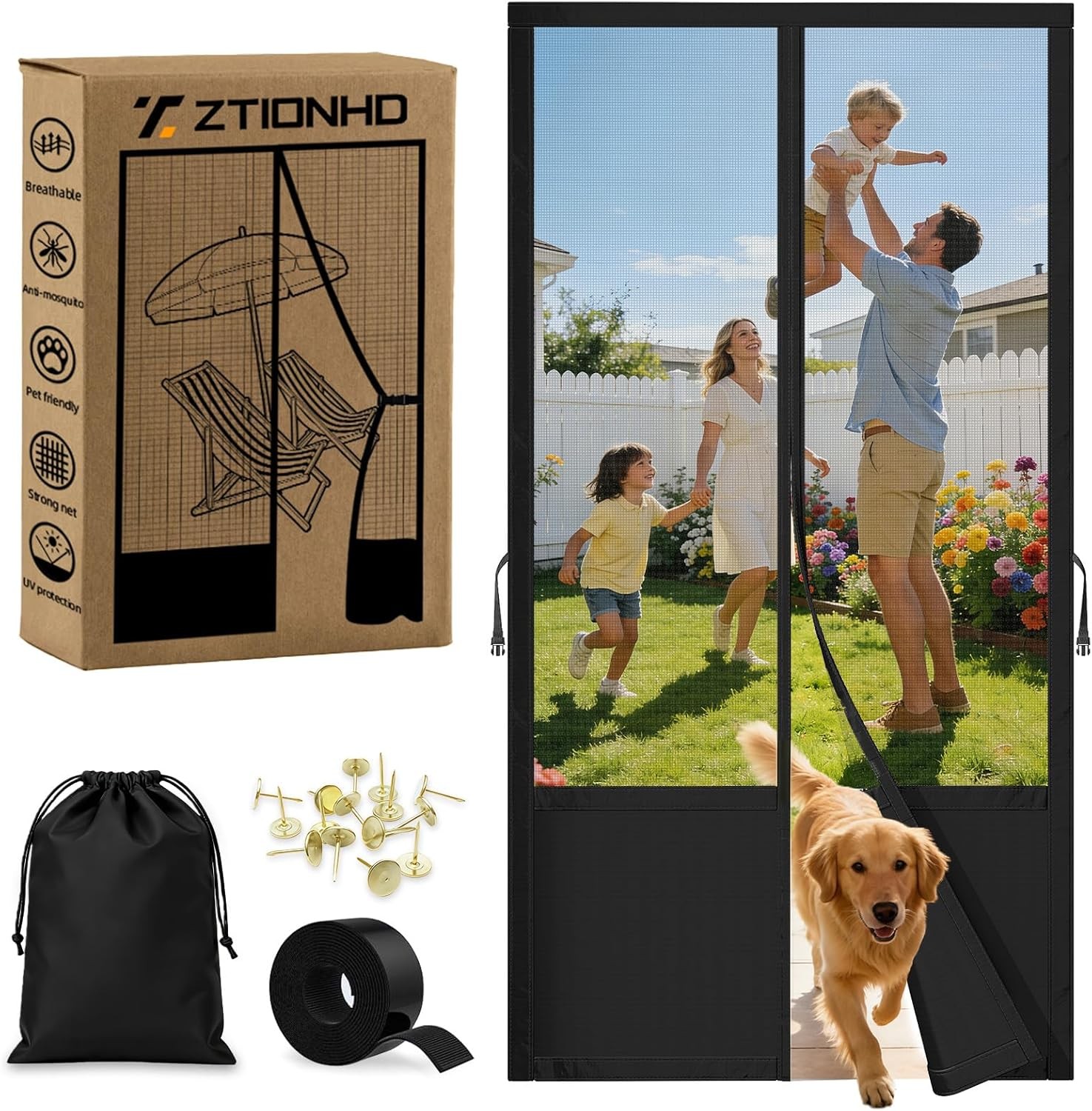 Durable Magnetic Screen Door 32x80 Inch Fiberglass Mesh with Easy Install