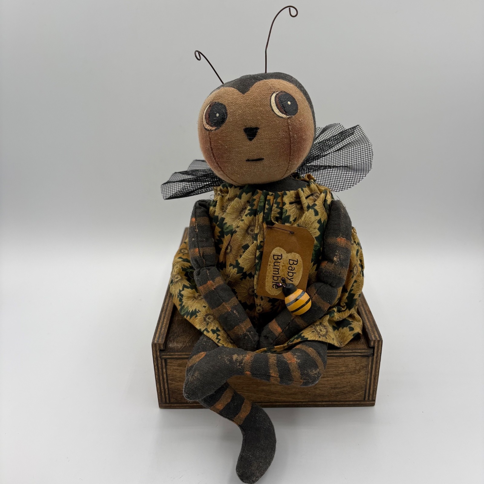 Primitive Honeybee Shelf Doll Weighted Folk Art 10" Farmhouse Decor Shelf