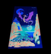 Vintage Dragon Night 2000 AADLP Blacklight Reactive Wall Tapestry 35”x60”