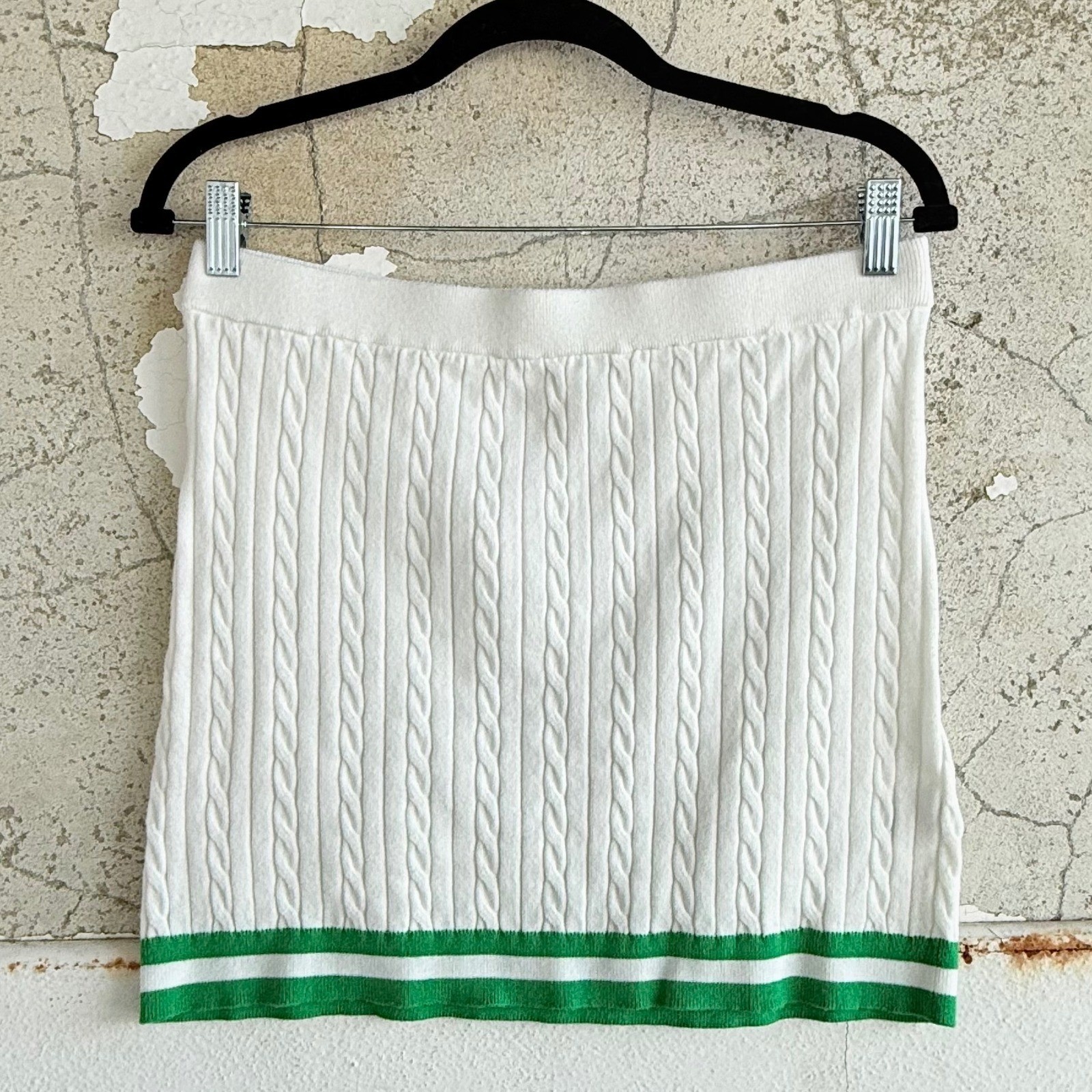Cable Knit Mini Skirt White Green Stripe Tenniscore Preppy Freshman 1996 Women L