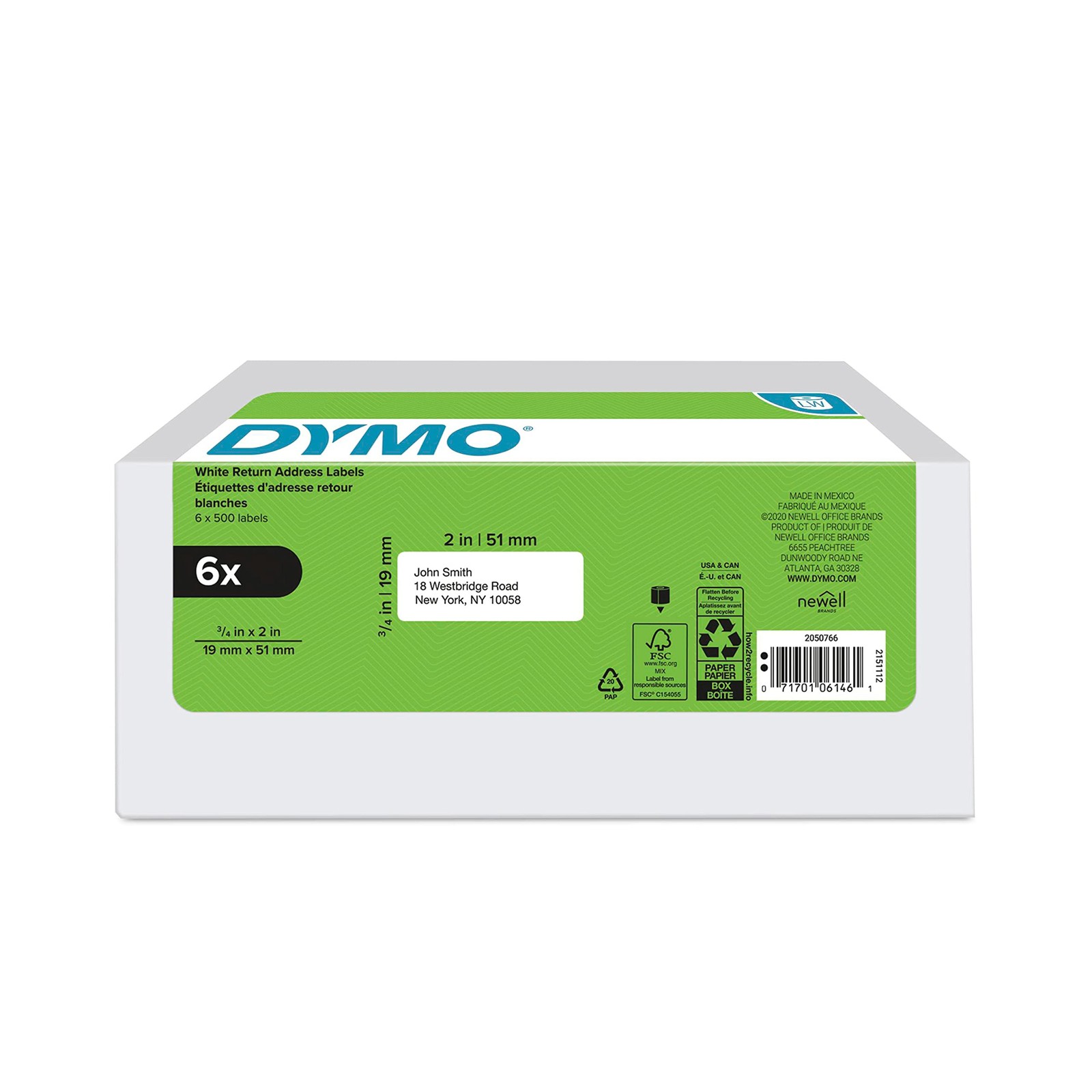 DYMO Authentic LW Return Address Labels for LabelWriter Printers, White, 3/4" x