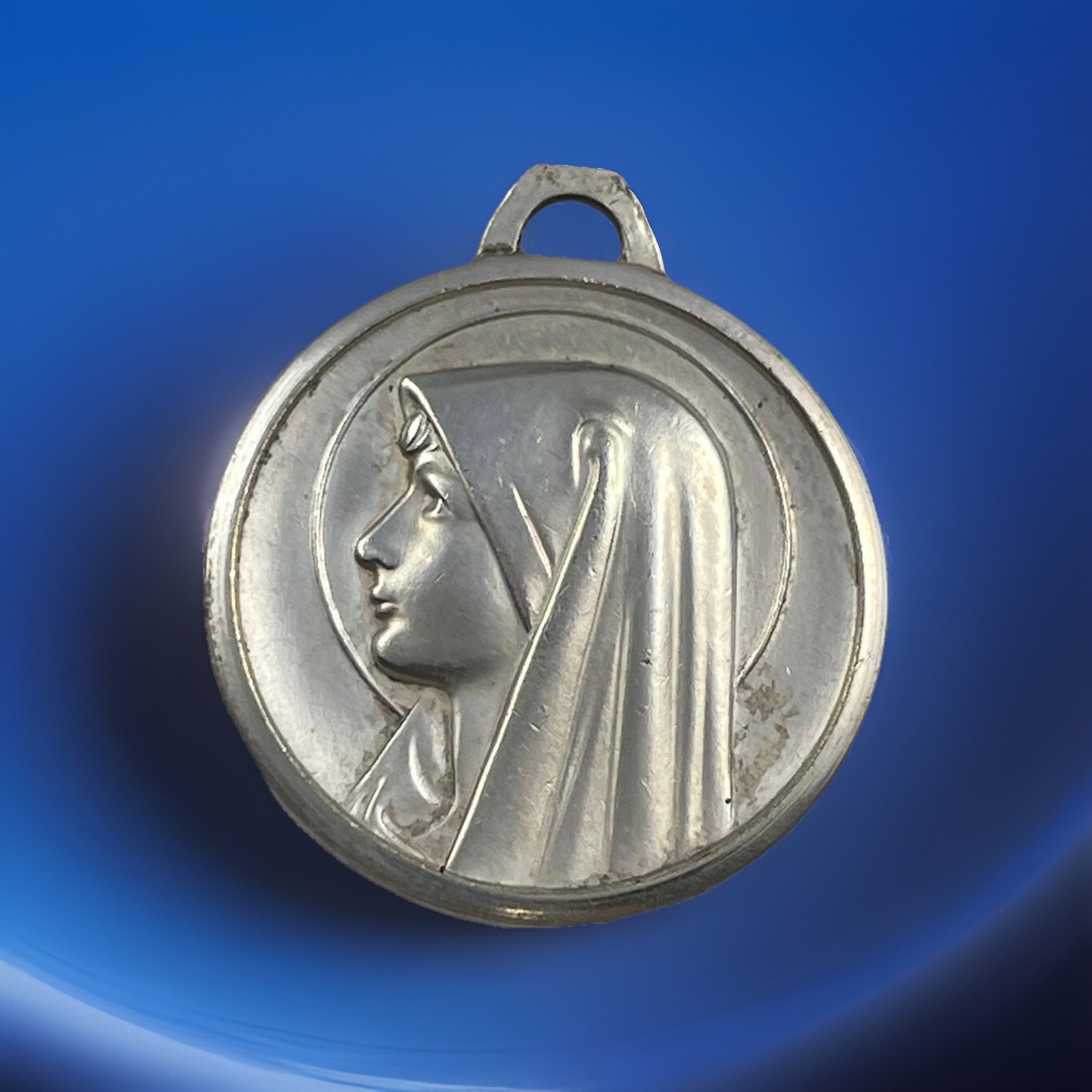 Vintage Catholic Our Lady Of Lourdes Silver Tone Religious  Medal