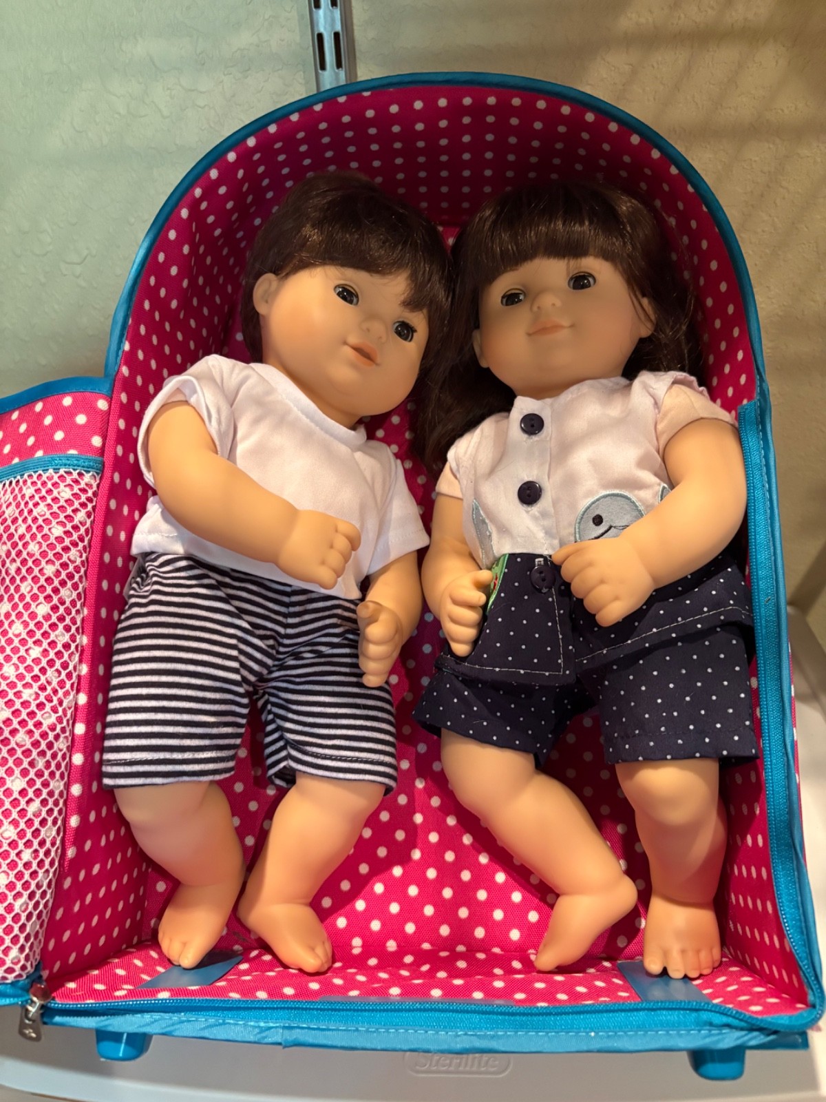 American Girl Bitty twins with carrier