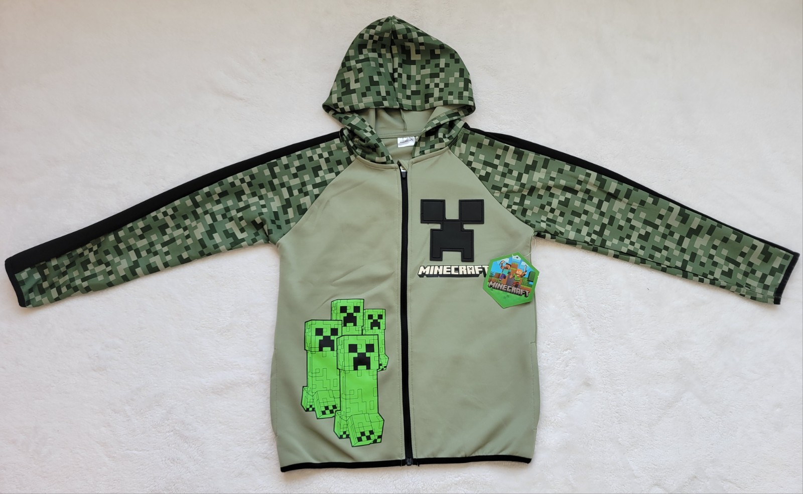 Minecraft boys active hoodie jacket full zip LARGE 10/12 green