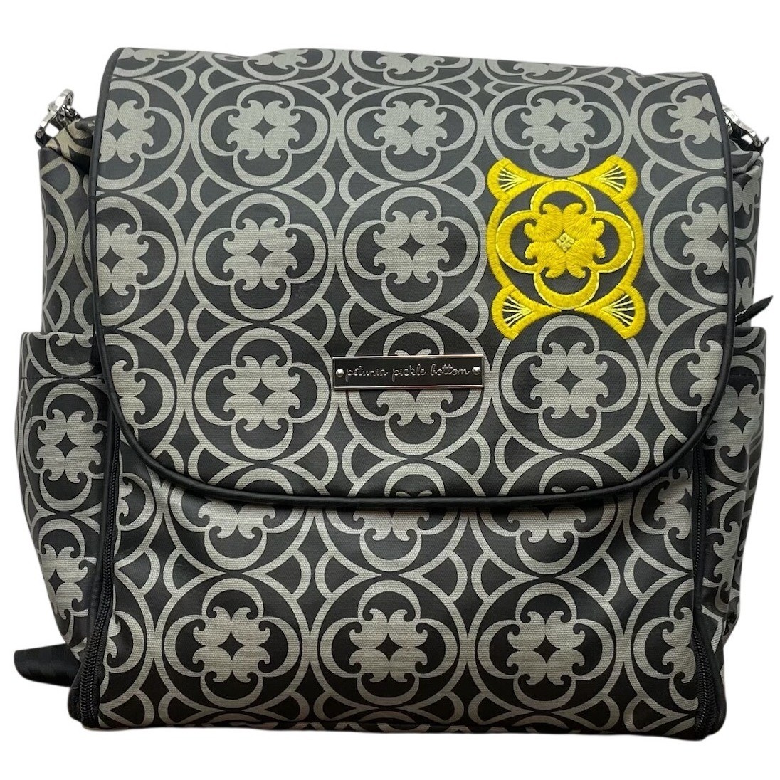 Petunia Pickle Bottom Diaper Bag Backpack Gray Black Pattern READ