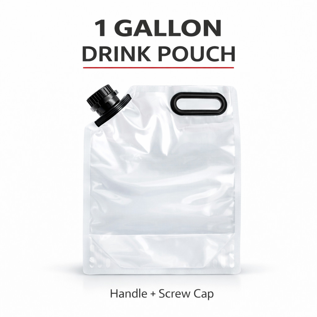 1 Gallon Drink Pouch Bags w/ Cap & Handle Beverage Take Out Bags 100-500