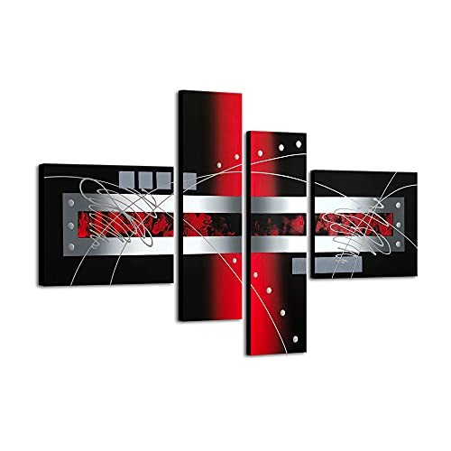  Red Silver Modern Stretched and Framed 100% Hand 40x30cmx2pcs,20x60cmx2pcs