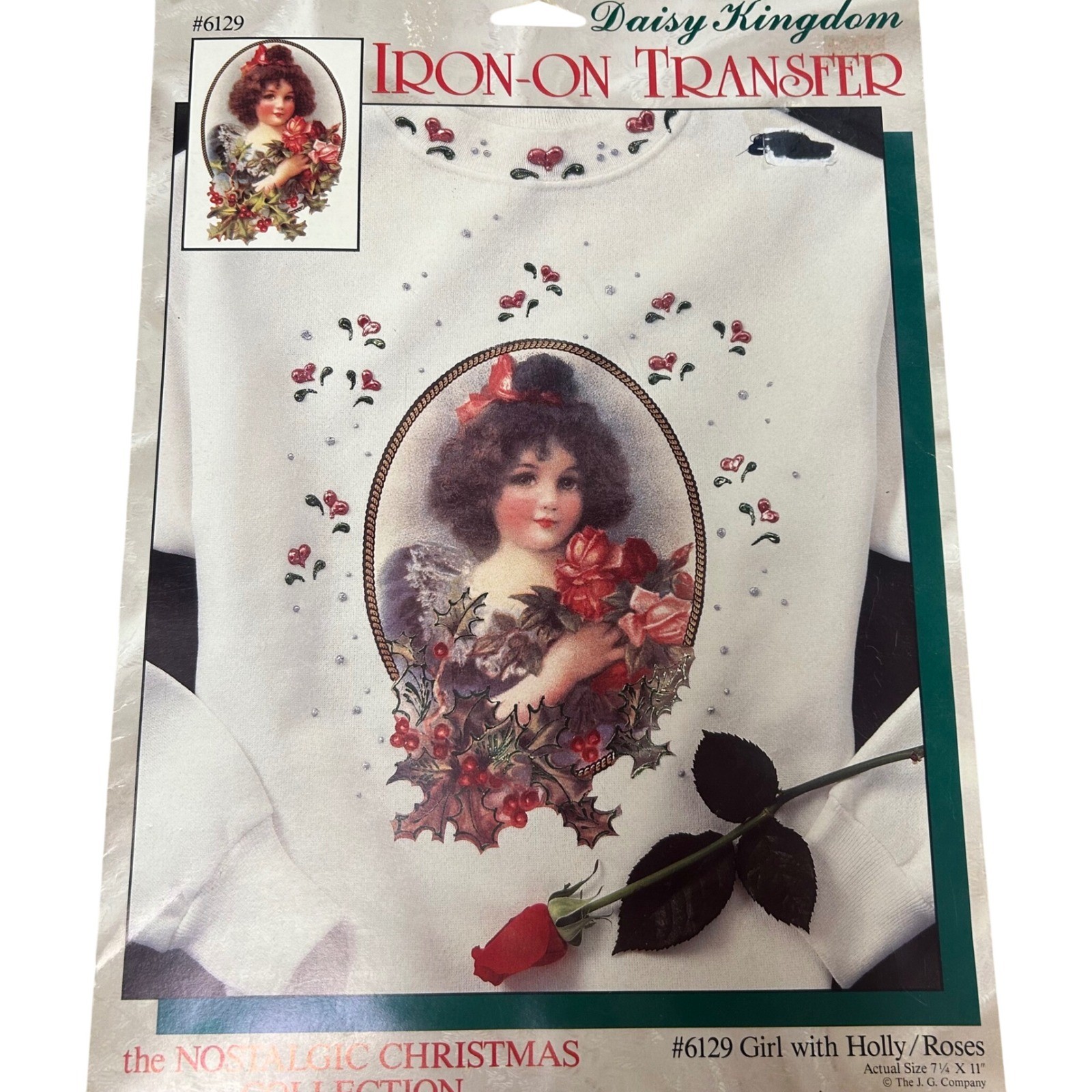 Daisy Kingdom Iron-On Transfer Girl Holly Roses 6129 Vintage Christmas Craft NOS