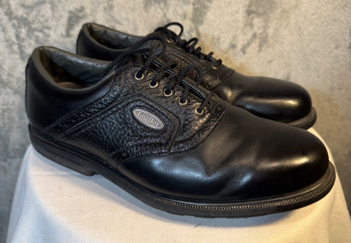 FOOTJOY EComfort Black leather Oxford Soft Spike Golf Shoe Mens 9M sports cleats