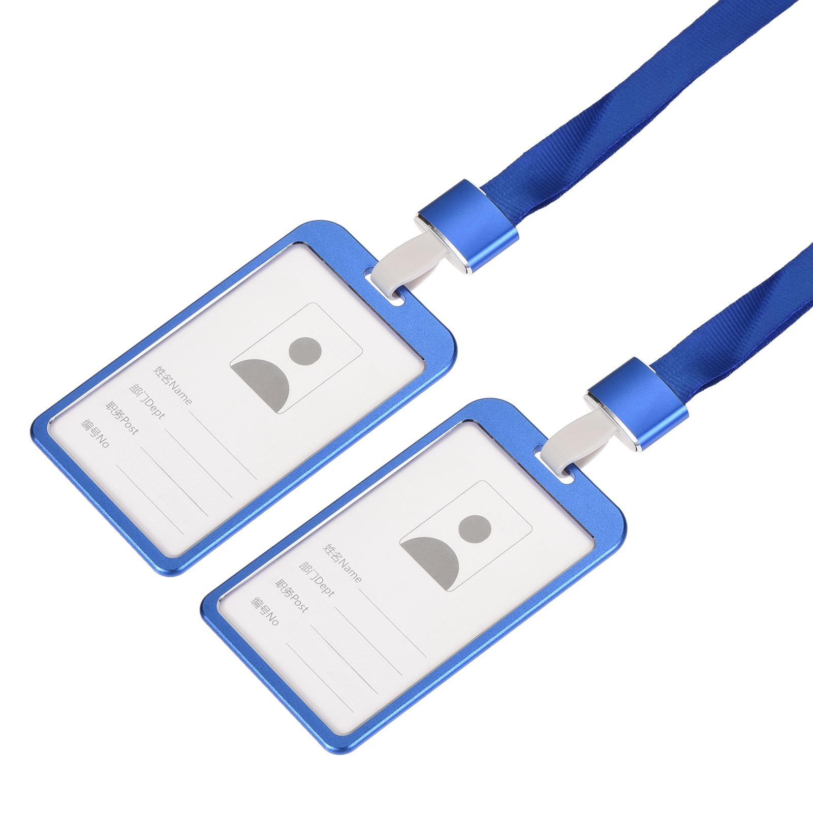 Badge Holder 9.5x5.8cm with Metal Detachable Hook Lanyard Neck, Blue pcs 2