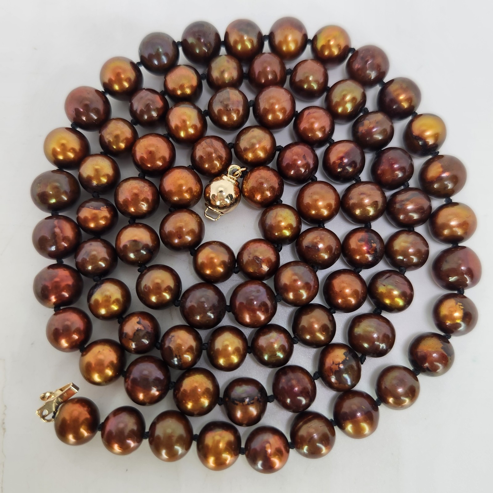 Tahitian Cultured Brown Pearl Necklace 14K Yellow Gold Ball Clasp 32" 86 Gr 10mm