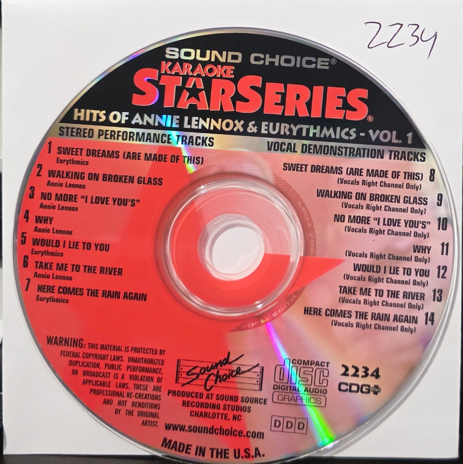 SC2234 ANNIE LENNOX EURYTHMICS   SOUND CHOICE KARAOKE CDG  LOT LONG DRIVE