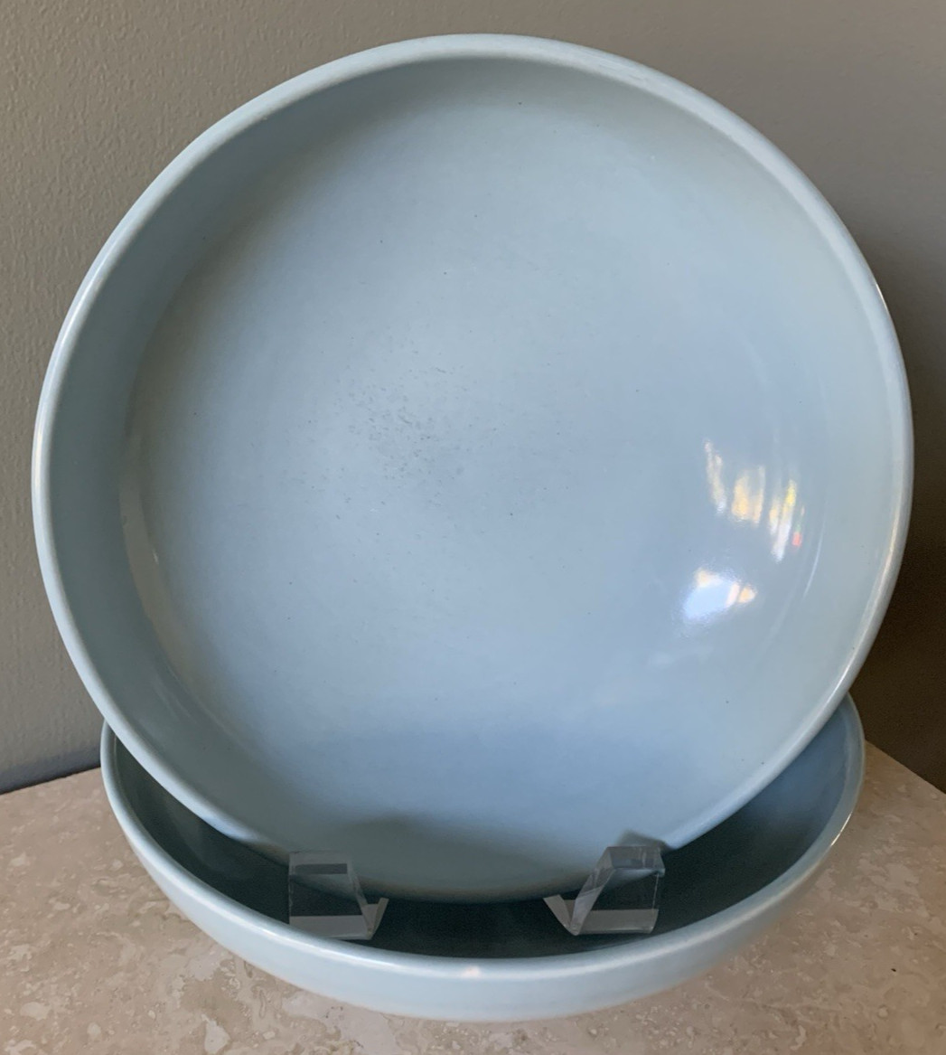 Two 2 RUSSEL WRIGHT Iroquois Casual China 8" Vegetable Bowls Dish Ice Blue Round