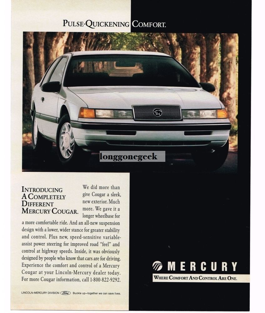 1989 Mercury Cougar Automobile Car VINTAGE Print Ad