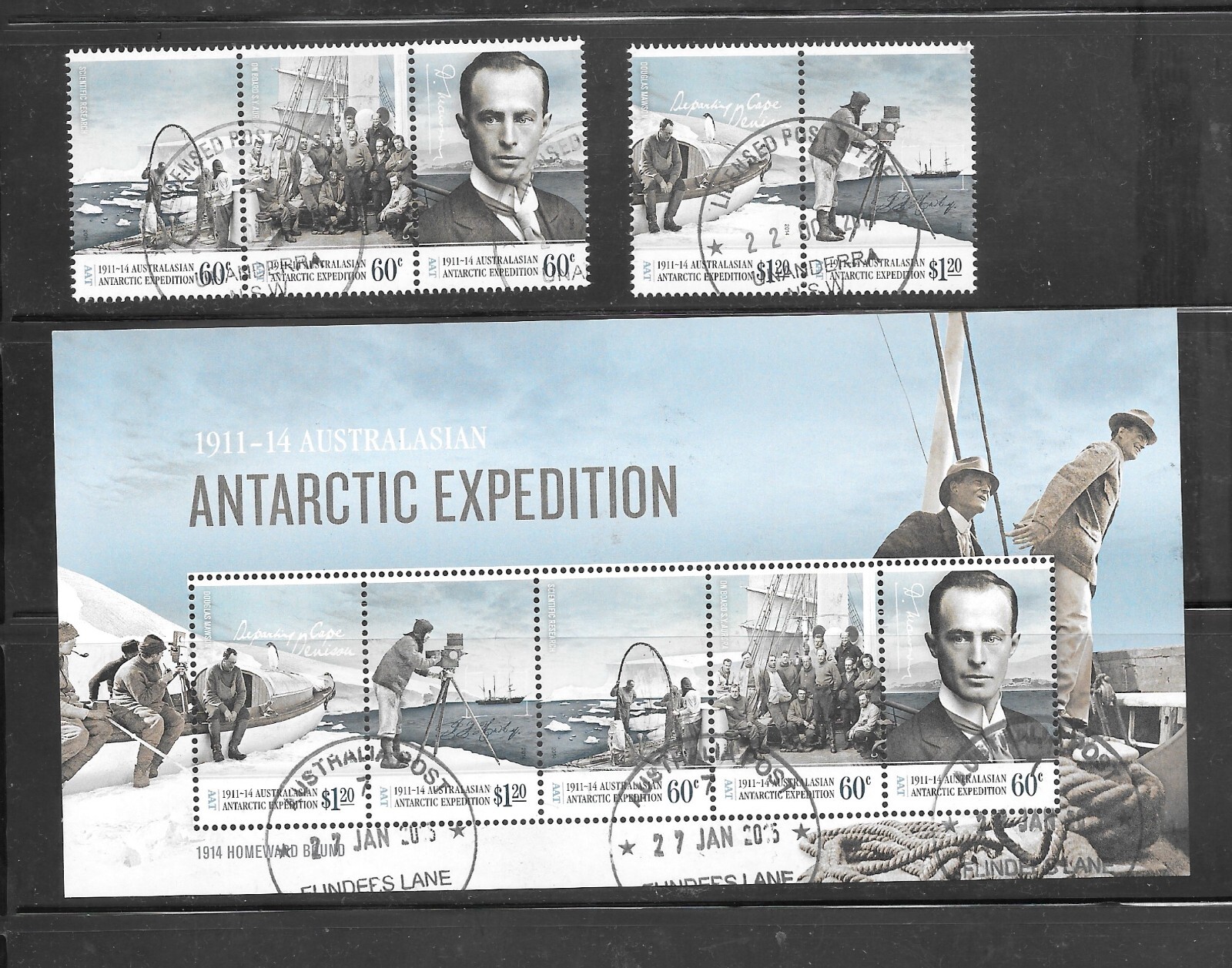 AAT Stamps 2014 Antartic Expedition - Sg 235a, 238a & MS240 - Used Australian