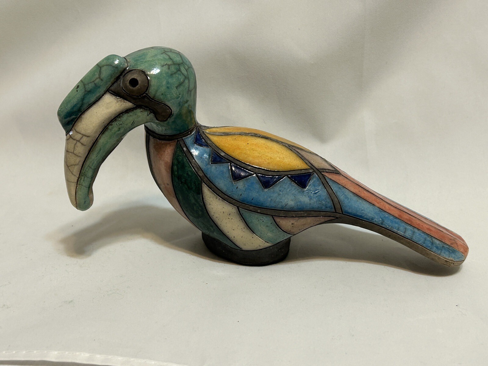 Rare Vintage 90’s Genuine South African Raku Pottery Toucan Bird Art Figurine
