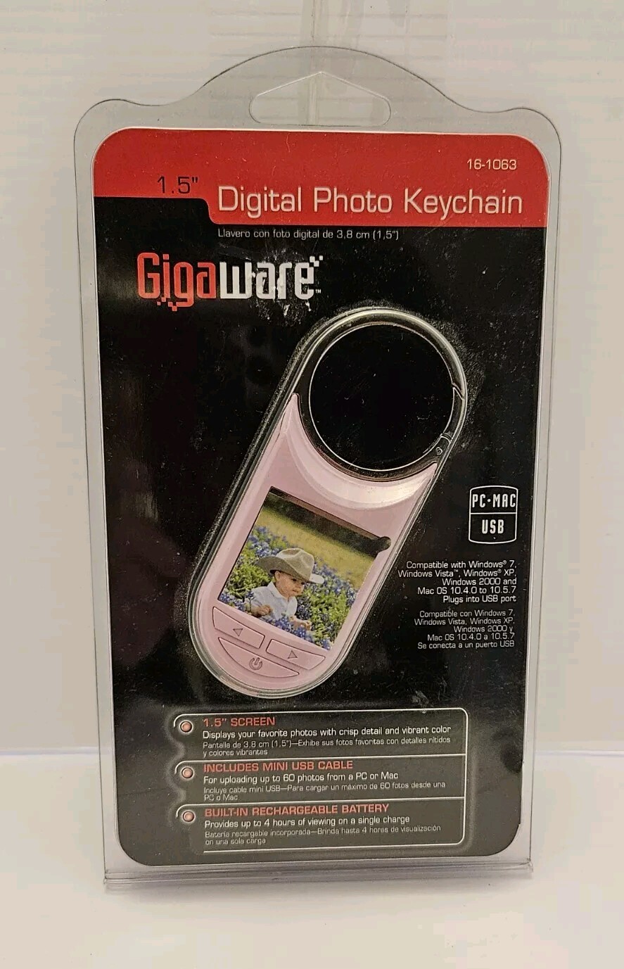 gigaware digital photo keychain 1.5” Screen With USB Cable new