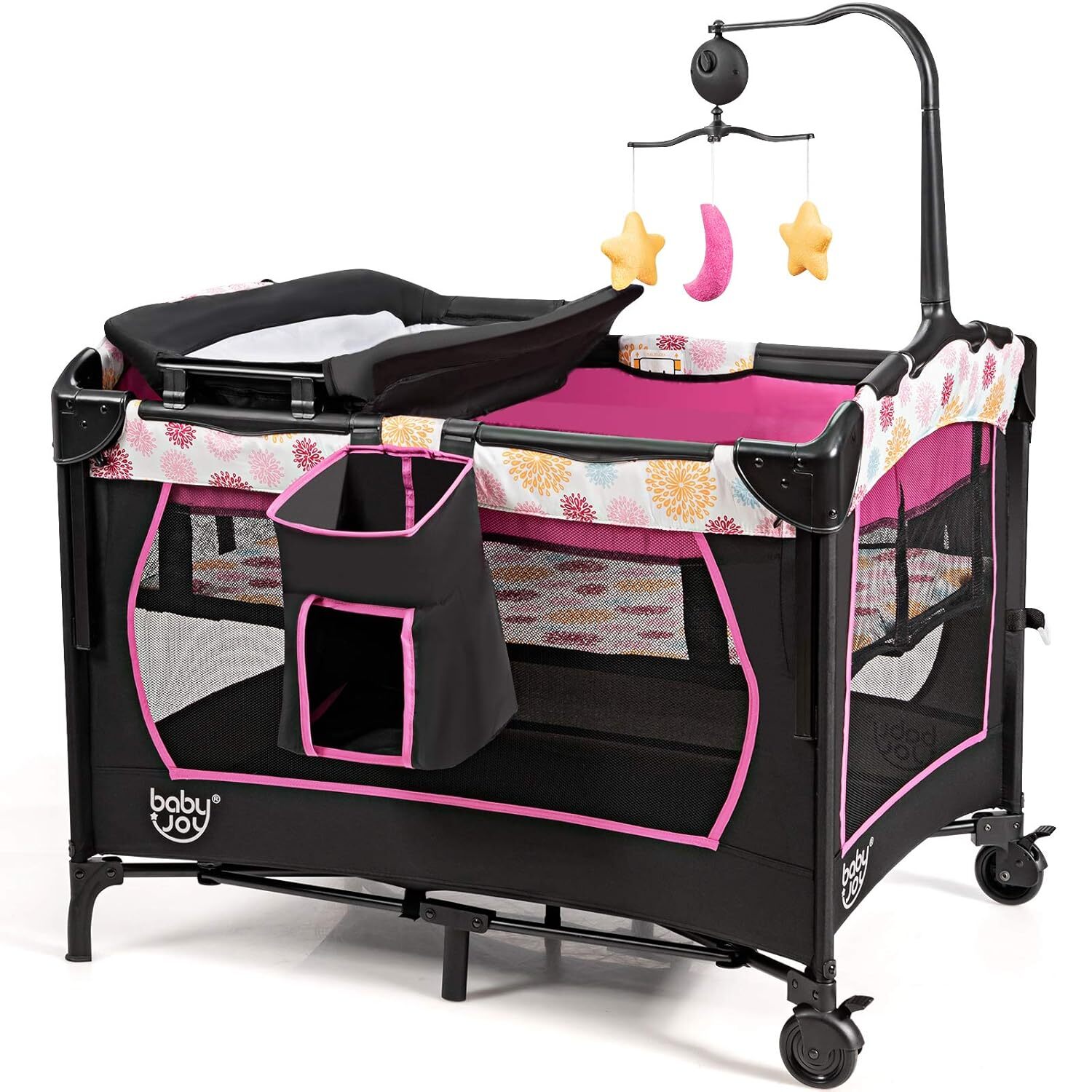 4 in 1 Pack and Play, Baby Bedside Sleeper with Bassinet, 3 Adjustable Heights