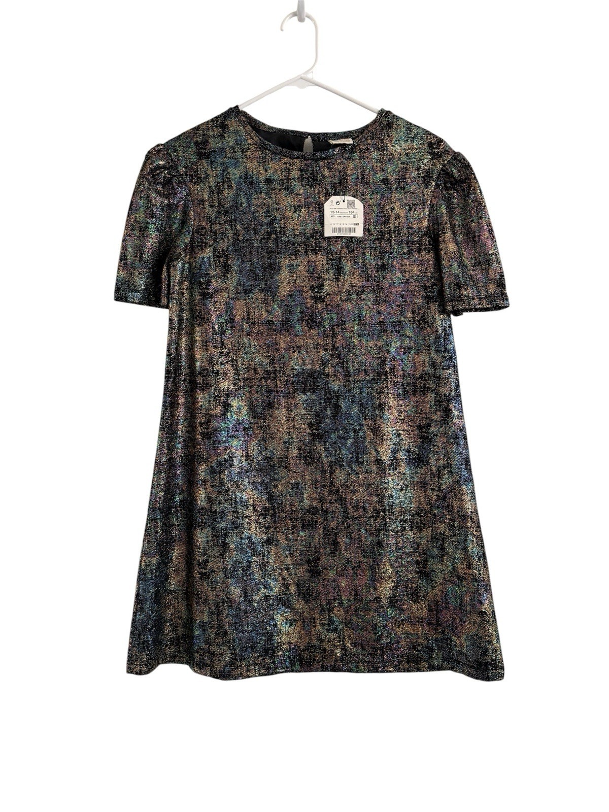 Zara Girls A-Line Short Sleeve Metallic Iridescent Lined Shift Dress 13-14Y 