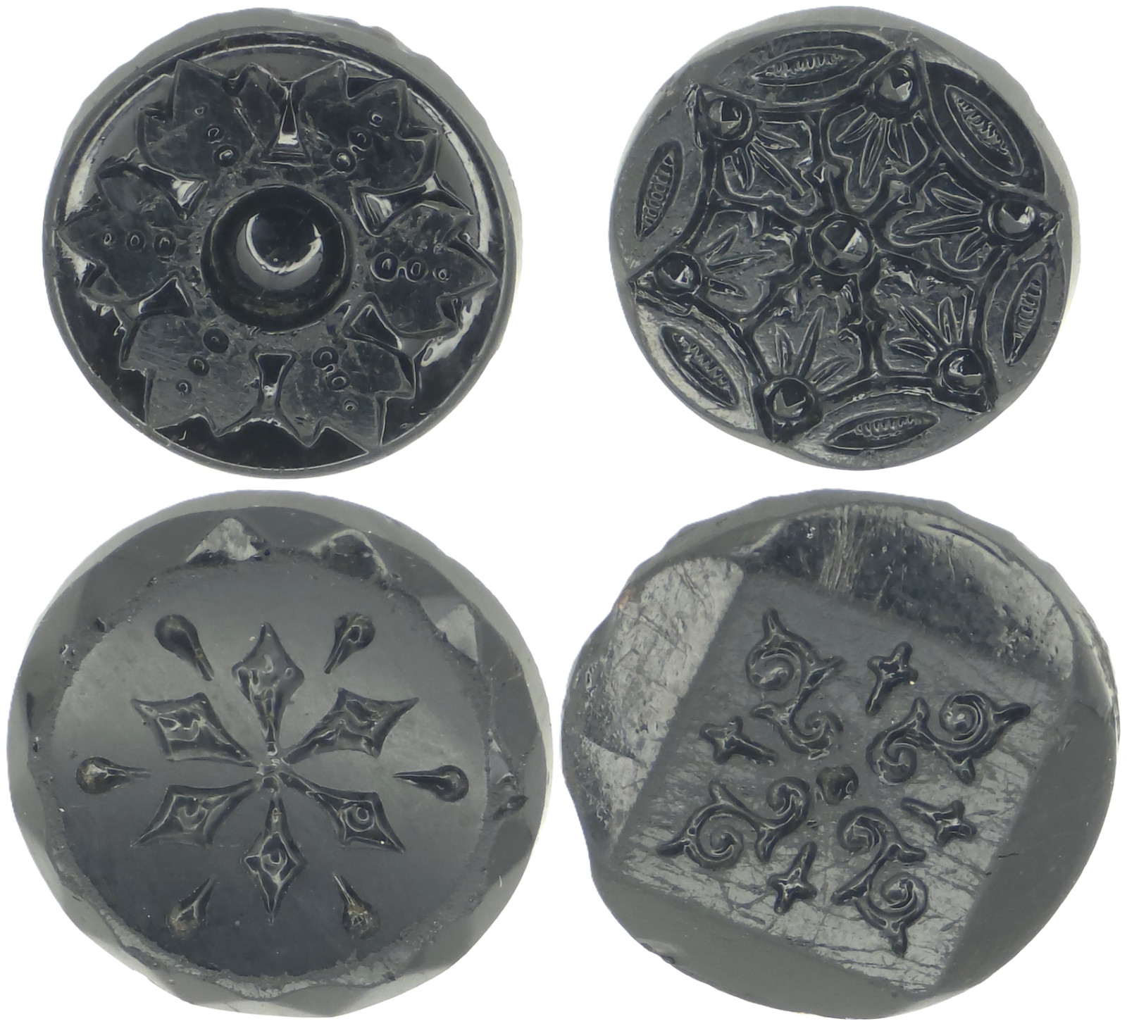 C1890s Antique Victorian Black Glass Star Burst Starburst Snowflake Button LOT 4
