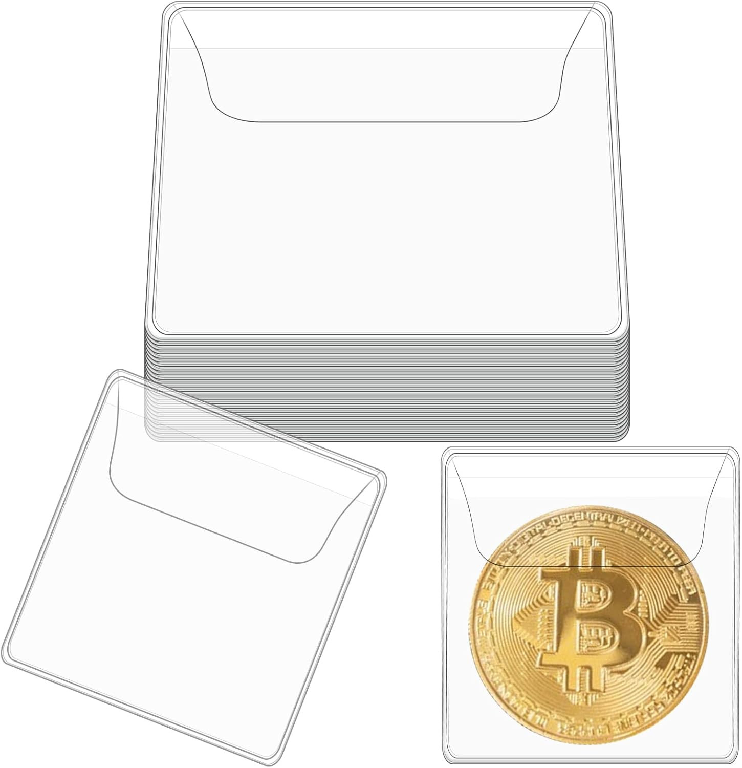 50Pcs Coin Sleeves 2.1 X 2.1 Inches Clear Coin Protectors Single Pocket Small Po