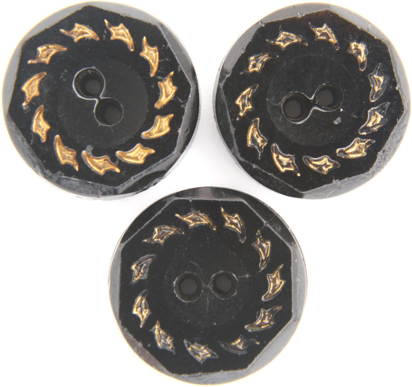 1890s Antique Victorian Black Glass Gold Luster Radiant Starburst Button Set LOT