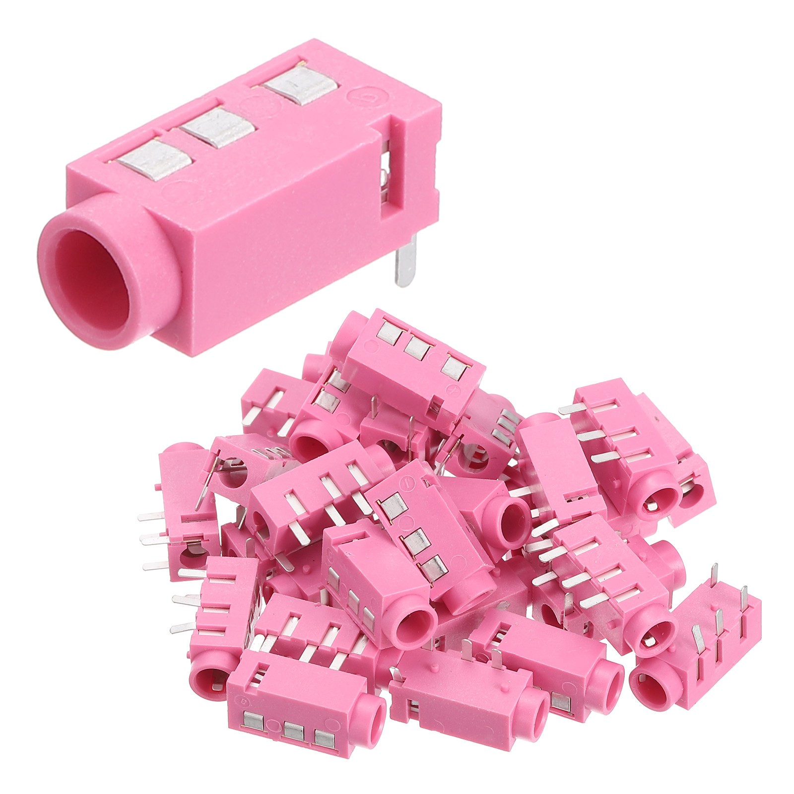 30Pcs Stereo Jack Socket, 1/8" 3.5mm 4 Pin PJ-320A PCB Mount Female,Pink
