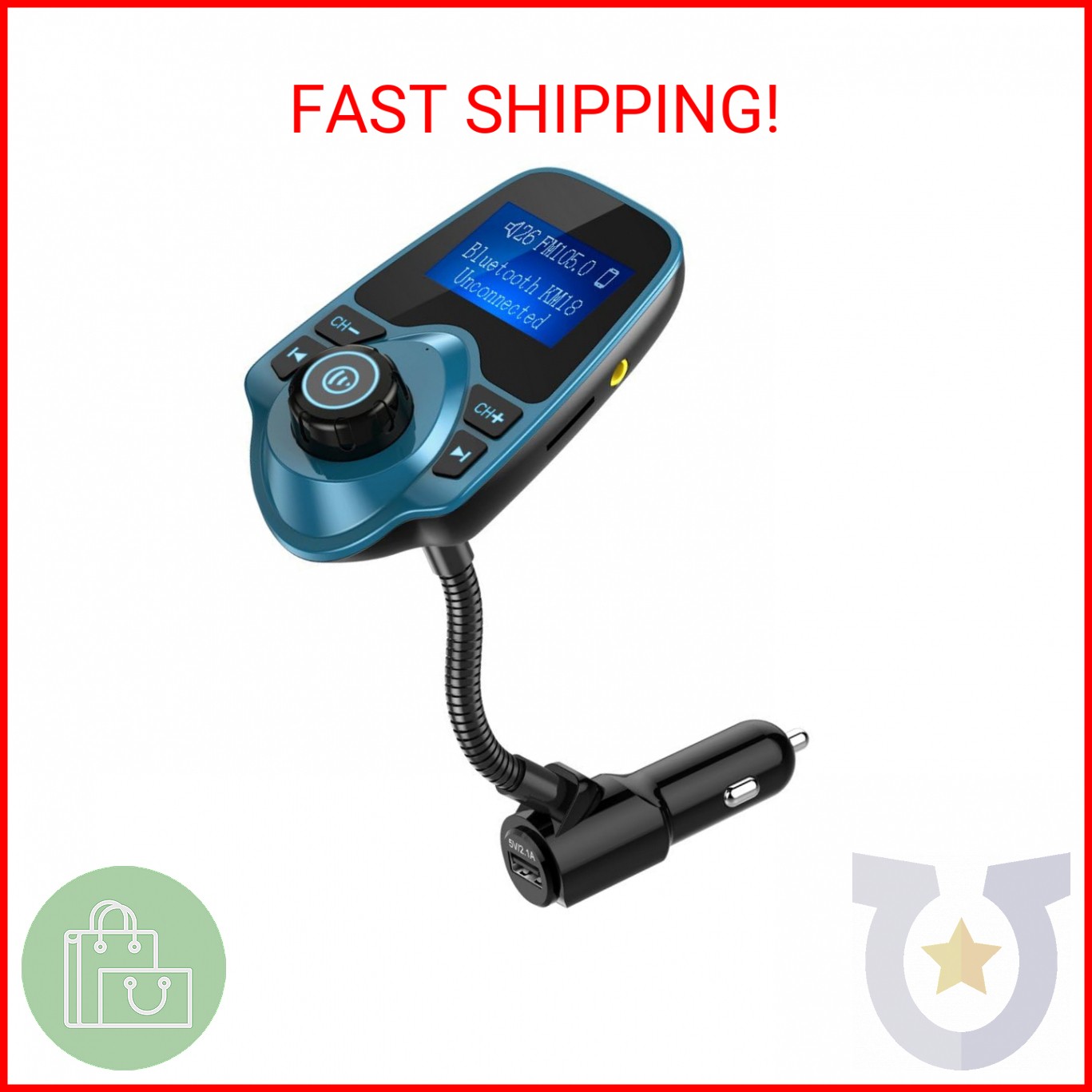 Nulaxy Bluetooth Car FM Transmitter Audio Adapter Receiver Wireless Handsfree Vo