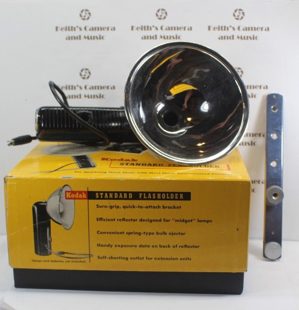 Vintage Kodak Standard Flash Bulb Flasholder + Bracket + Box Flash Holder