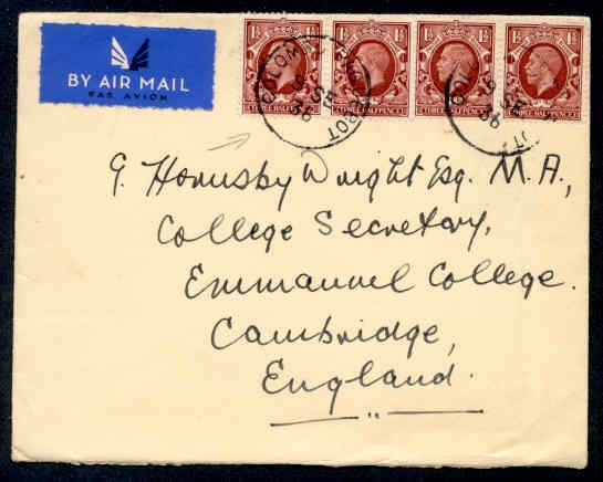 UK COLOMBO PAQUEBOT 1936 CDS AIR TO ENGLAND