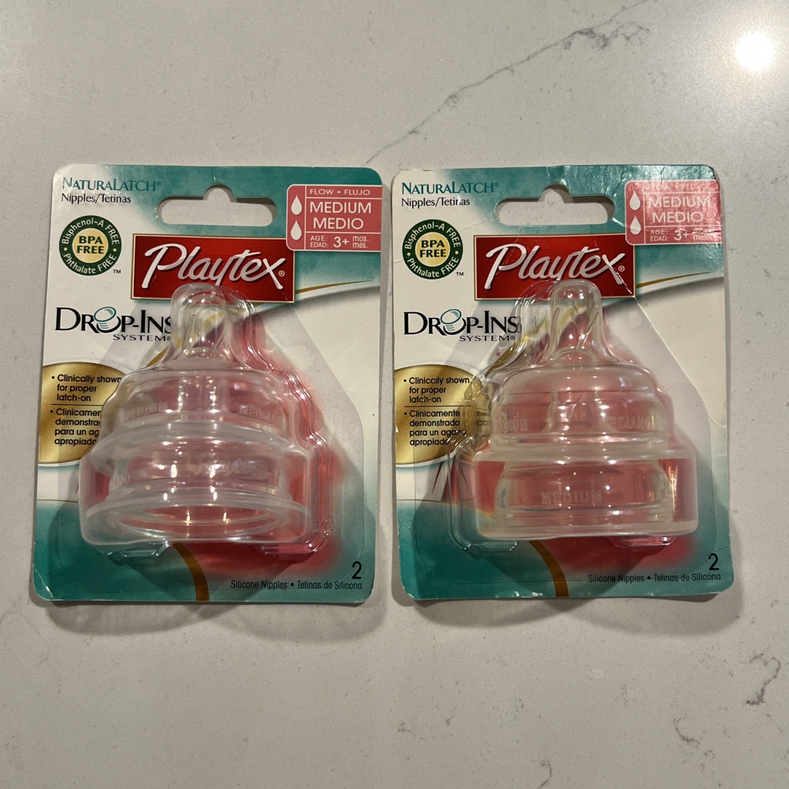 2 Packs  Playtex Baby NaturaLatch Medium Flow Nipples 3+ Months – Drop-Ins 2008