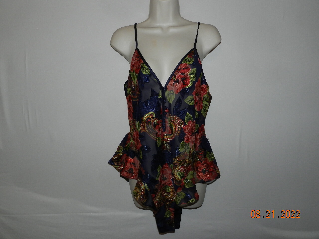 TEDDY BODYSUIT LINGERIE VICTORIAS SECRET ROMPER L roses sheer hi-cut gold label