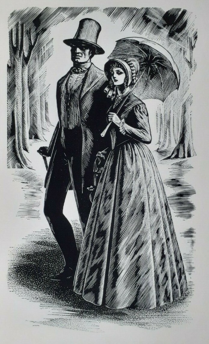 Victorian Couple : 1948 Print of a Woodcut By A. MILLER PARKER