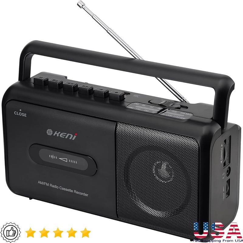 Portable Cassette Player Boombox AM FM Radio Stereo Tape Recorder Headphone Jack