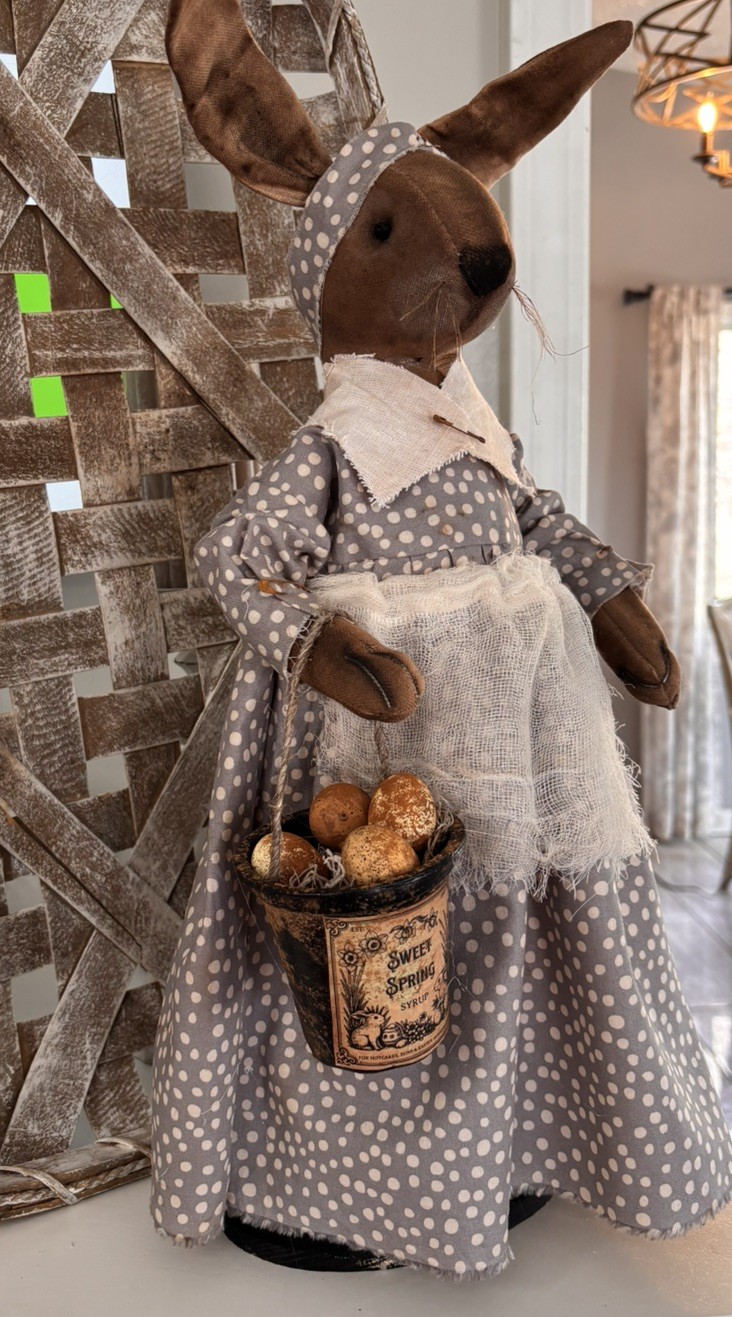 Primitive Handmade  Girl Rabbit Doll Folk Art Handmade 17 In