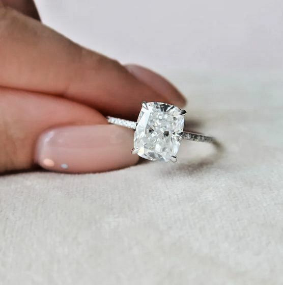 2.41ct Cushion Cut Lab Created Diamond Engagement Halo Ring 925 Sterling Silver