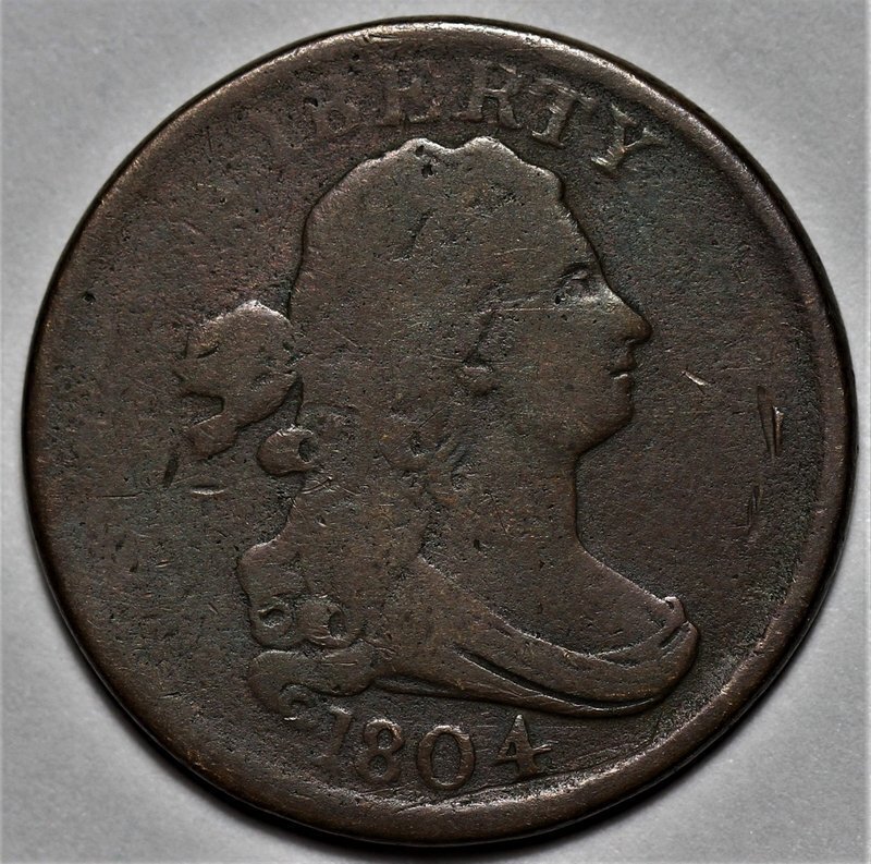 1804 Draped Bust Half Cent - Plain 4, Stemless - US 1/2c Copper Coin