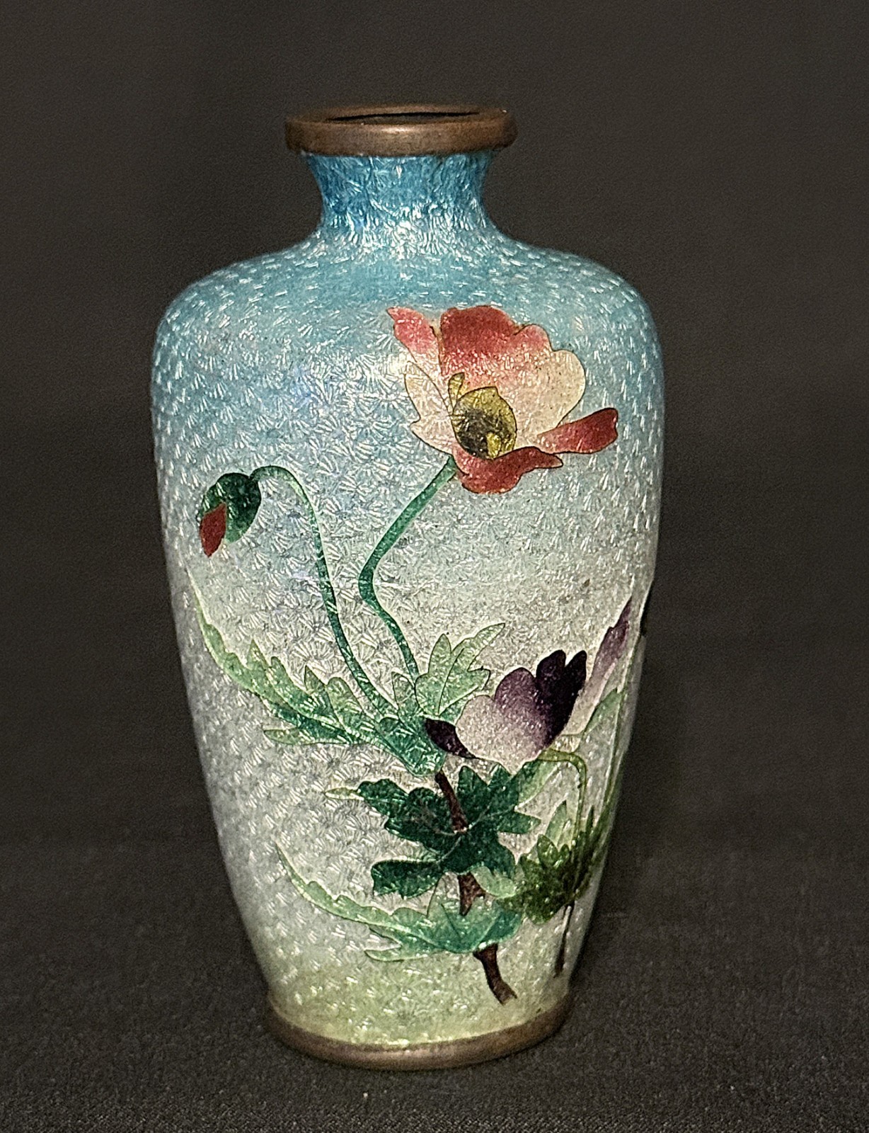 Japanese Meiji Ginbari Cloisonné Vase 3.75” Floral Design Antique