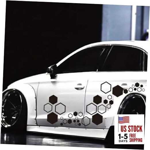 52 Grids Honeycomb Graphics Car Vinyl Decal Car Side Body Sticker Hexagon Black